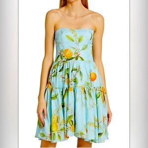 🧨 Monique Lhuillier Floral Limoncello Tiered Strapless Dress